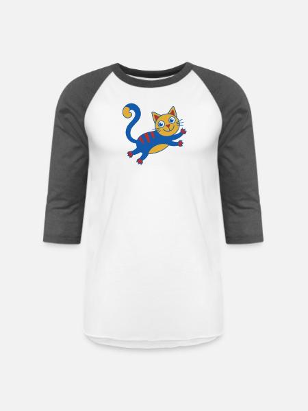 Vibrant Blue Cat Cartoon - Unisex Baseball T-Shirt - white/charcoal