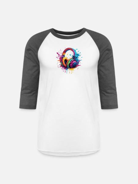 Neon Splash Headphones Art - Unisex Baseball T-Shirt - white/charcoal