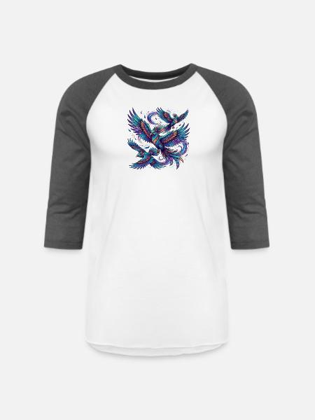 Fantastical birds in flight - Unisex Baseball T-Shirt - white/charcoal