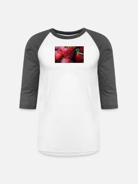 Crimson Strawberry Closeup - Unisex Baseball T-Shirt - white/charcoal
