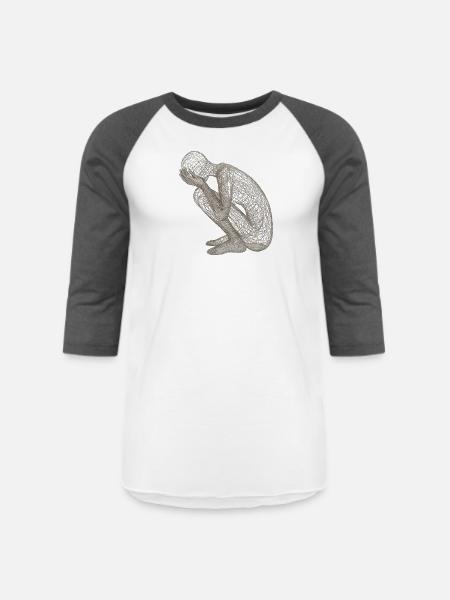 Wireframe Kneeling Figure - Unisex Baseball T-Shirt - white/charcoal