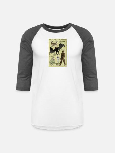 North American Cryptids Poster - Unisex Baseball T-Shirt - white/charcoal