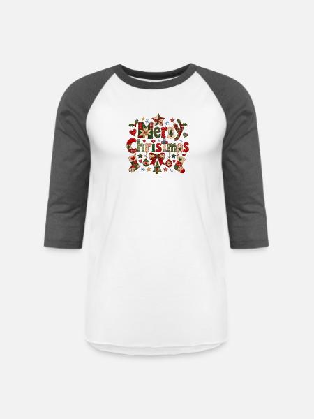 Merry Christmas Quilted Patchwork - Unisex Baseball T-Shirt - white/charcoal