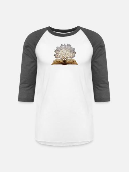 Golden book tree art - Unisex Baseball T-Shirt - white/charcoal