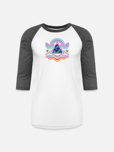 Neon Triangle Fractal Wave - Unisex Baseball T-Shirt - white/charcoal