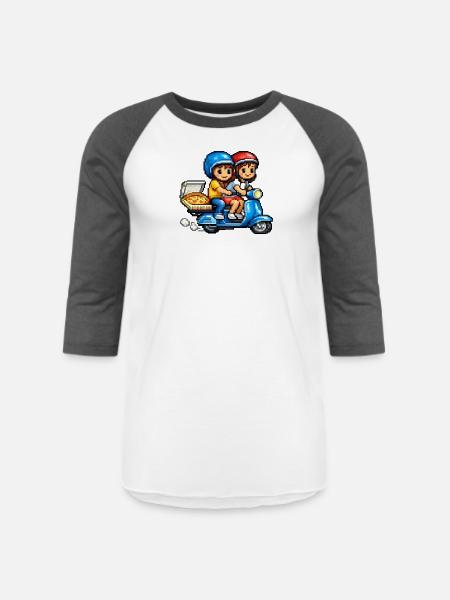 Boy and Girl on Vespa with Pizza! - Unisex Baseball T-Shirt - white/charcoal