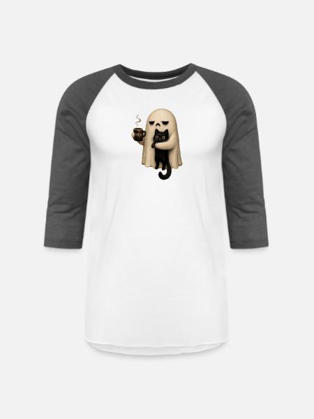 Meh Ghost and Cat Mug - Unisex Baseball T-Shirt - white/charcoal