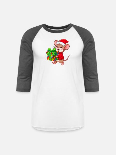 Cheerful Holiday Mouse Gift - Unisex Baseball T-Shirt - white/charcoal