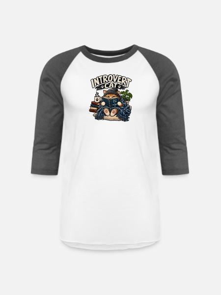 Introvert Cat Cozy Reader - Unisex Baseball T-Shirt - white/charcoal