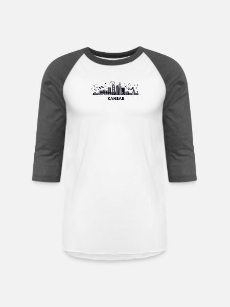 Kansans Skyline Cityscape Kansas - Unisex Baseball T-Shirt - white/charcoal