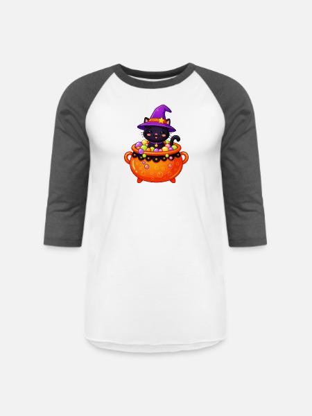 Whiskered Witch in Cauldron - Unisex Baseball T-Shirt - white/charcoal