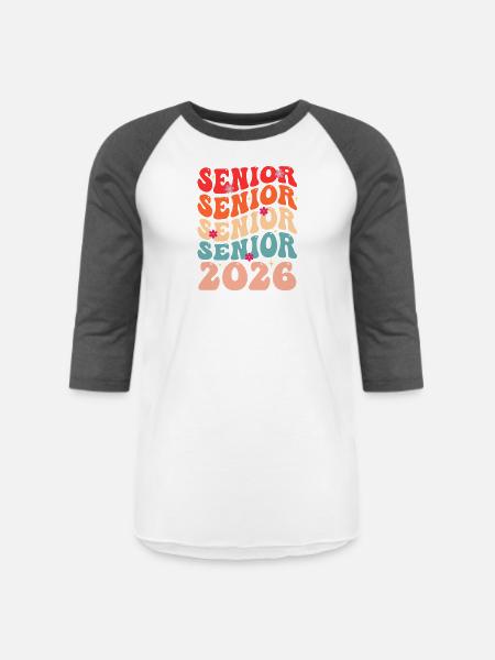 Senior Class 2026 Floral Rainbow - Unisex Baseball T-Shirt - white/charcoal