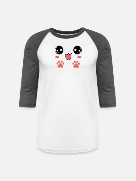 Sweet Smiling Cat Face Paw - Unisex Baseball T-Shirt - white/charcoal