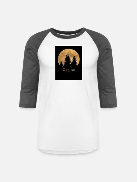 Moonlit Pines Silhouette - Unisex Baseball T-Shirt - white/charcoal