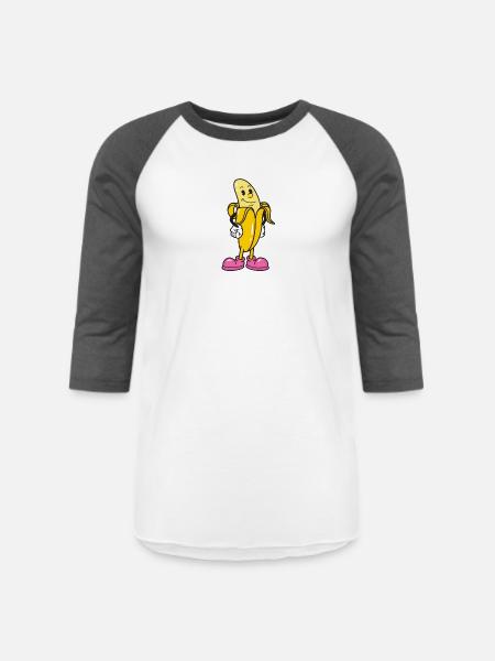 Banana Mascot in Pink Sneakers - Unisex Baseball T-Shirt - white/charcoal