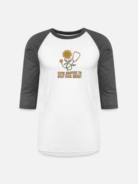 Blooming Heartbeat Stethoscope - Unisex Baseball T-Shirt - white/charcoal