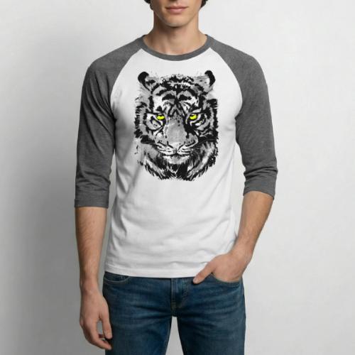 Gray Tiger Head Portrait Drawing - Black and White - Unisex Baseball T-Shirt