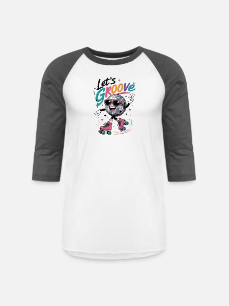 "Let's Groove" Retro Roller-Skating Disco - Unisex Baseball T-Shirt - white/charcoal