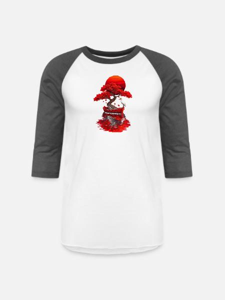 Crimson Bonsai Boat at Sunset - Unisex Baseball T-Shirt - white/charcoal