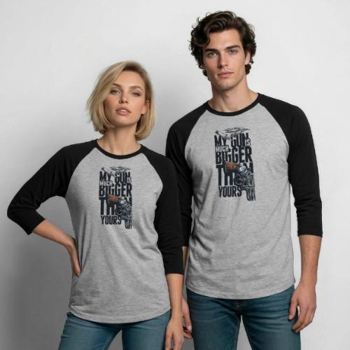 My gun is much bigger than yours - Unisex Baseball T-Shirt