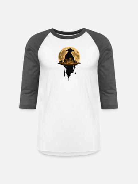 Moonlit Samurai Cityscape - Unisex Baseball T-Shirt - white/charcoal