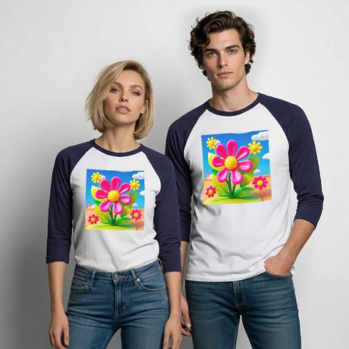 Pink Floral Peace | Sky & Nature Design - Unisex Baseball T-Shirt