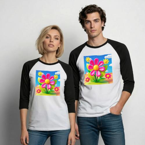 Pink Floral Peace | Sky & Nature Design - Unisex Baseball T-Shirt