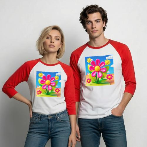 Pink Floral Peace | Sky & Nature Design - Unisex Baseball T-Shirt