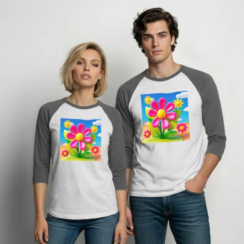Pink Floral Peace | Sky & Nature Design - Unisex Baseball T-Shirt