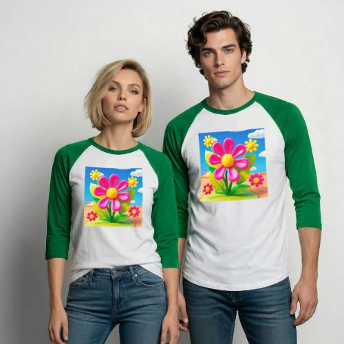 Pink Floral Peace | Sky & Nature Design - Unisex Baseball T-Shirt