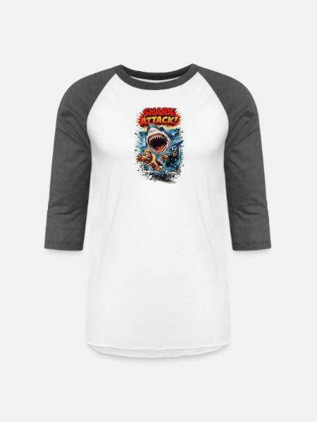 Shark Attack Retro Comic Splash - Unisex Baseball T-Shirt - white/charcoal