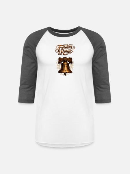 Freedom Bells: Rustic Bronze Emblem - Unisex Baseball T-Shirt - white/charcoal