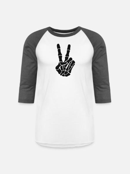 Skeleton Hand Rock On Silhouette - Unisex Baseball T-Shirt - white/charcoal