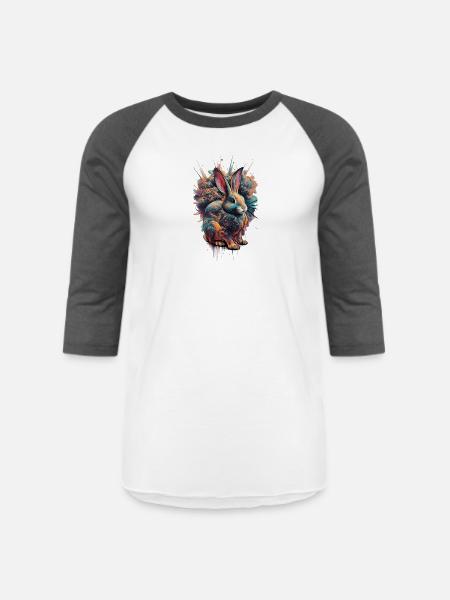 Neon Splash Rabbit - Unisex Baseball T-Shirt - white/charcoal