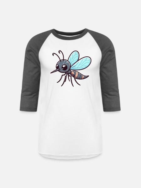 Playful Mosquito Cartoon - Unisex Baseball T-Shirt - white/charcoal