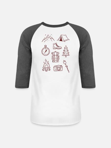 Adventure Enthusiast Camping Doodle Collage - Unisex Baseball T-Shirt - white/charcoal