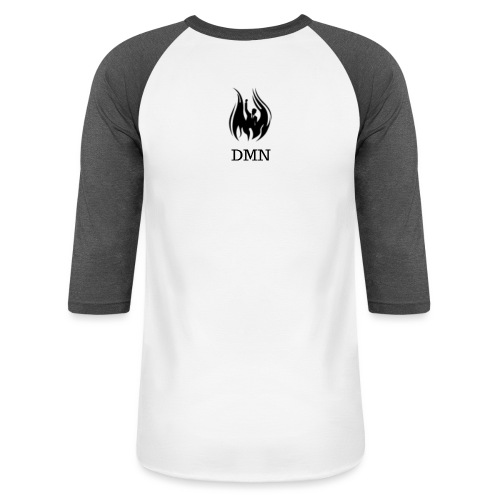 Front (DMN-Black) _ Back (DMN Flame Man-Black) - Unisex Baseball T-Shirt