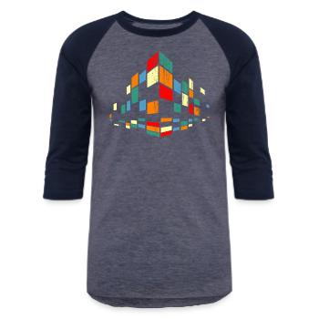 city abstract - Unisex Baseball T-Shirt - heather blue/navy - Front - AI Model Female 172 light (172cm) & AI Model Male 178 light (178cm)