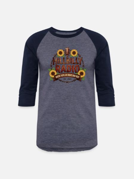 Hillbilly_Radio_Logo_Sunflowers - Unisex Baseball T-Shirt - heather blue/navy
