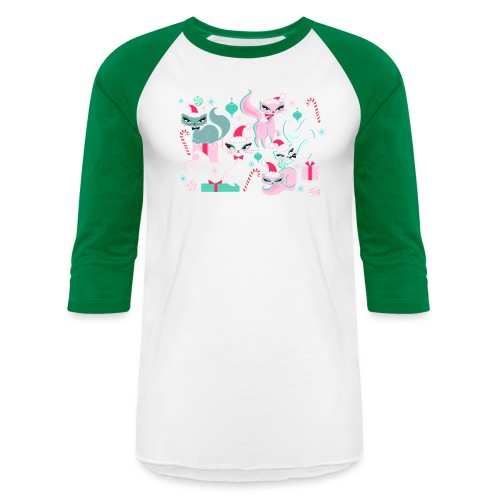 Retro Kitty Christmas - Unisex Baseball T-Shirt