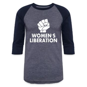 Womens liberation - Unisex Baseball T-Shirt - heather blue/navy - Front - AI Model Female 172 light (172cm) & AI Model Male 178 light (178cm)