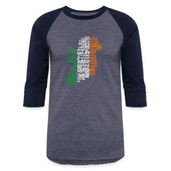 Ireland - Unisex Baseball T-Shirt - heather blue/navy - Front - AI Model Female 172 light (172cm) & AI Model Male 178 light (178cm)