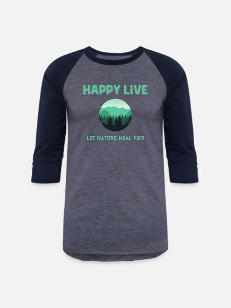 Happy Life - Unisex Baseball T-Shirt - heather blue/navy