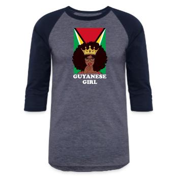guyanese girl, guyana - Unisex Baseball T-Shirt - heather blue/navy - Front - AI Model Female 172 light (172cm) & AI Model Male 178 light (178cm)