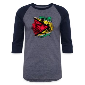 Guyana - Unisex Baseball T-Shirt - heather blue/navy - Front - AI Model Female 172 light (172cm) & AI Model Male 178 light (178cm)