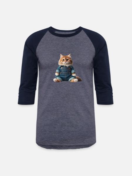 surprised cat - Unisex Baseball T-Shirt - heather blue/navy