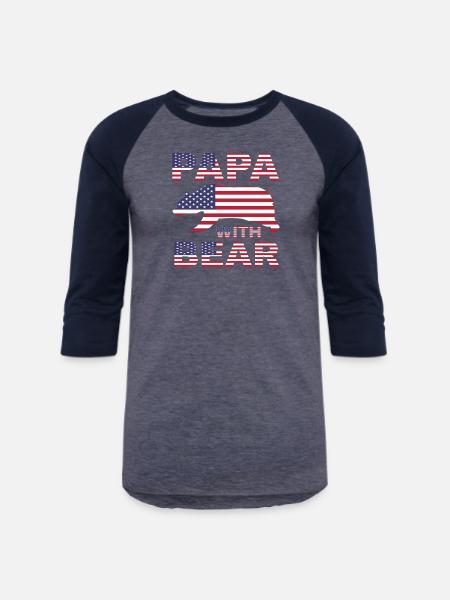 Papa with Bear - Unisex Baseball T-Shirt - heather blue/navy