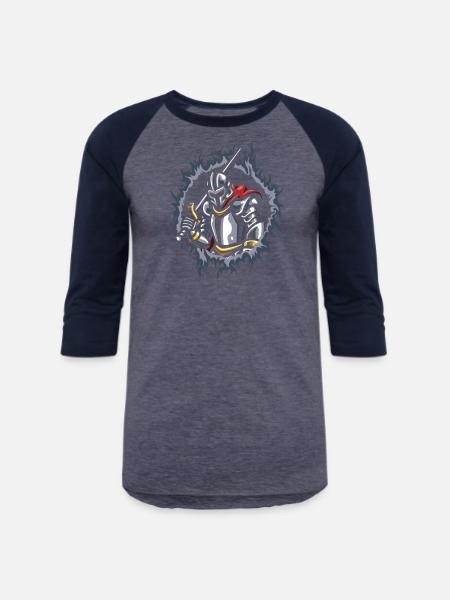 Knight With Halftone Fire Background - Unisex Baseball T-Shirt - heather blue/navy