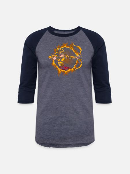 Arjuna Archer With Halftone Background - Unisex Baseball T-Shirt - heather blue/navy
