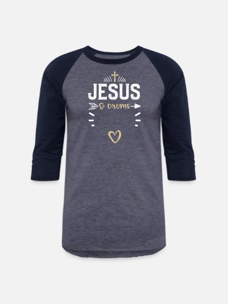 Jesus & Drums - Jesus - Unisex Baseball T-Shirt - heather blue/navy